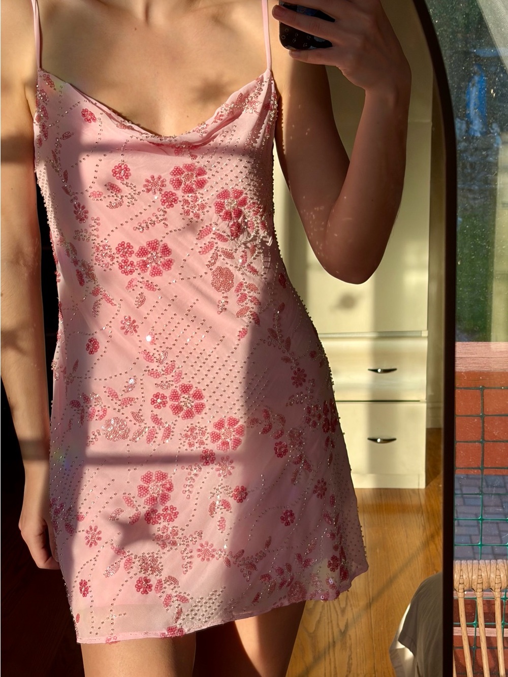 B Darlin Pink Sequin Floral Mini Dress